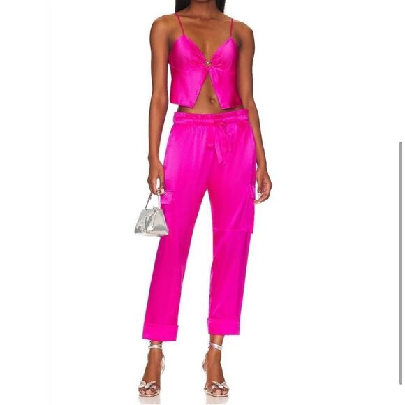 NEW Cami NYC Carmen Silk Cargo Pants Neon Pink Size XS - Picture 2 of 9